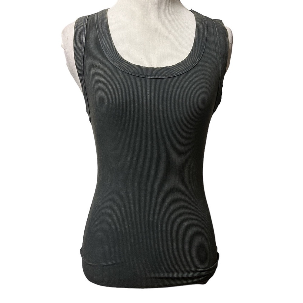 Zenana gray mineral washed super soft ribbed scoop neck tank top, new